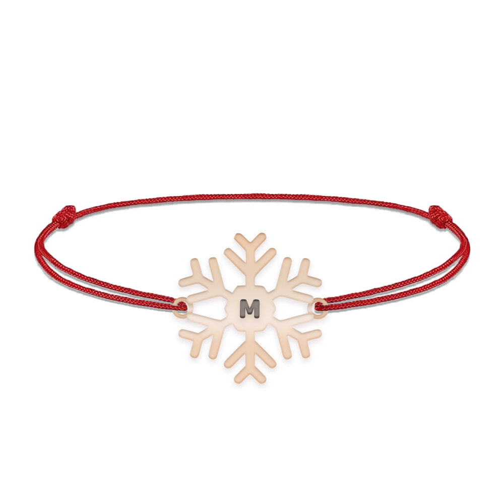 Little Snowflake - Bratara snur personalizata fulg si litera din argint 925 placat cu aur roz